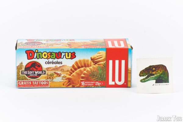 Dinosaurus biscuits box and tattoo